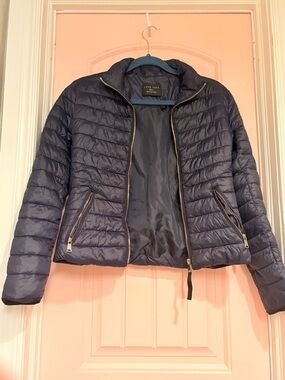 Love Tree Navy Puffer Jacket Gold Zipper Size Small